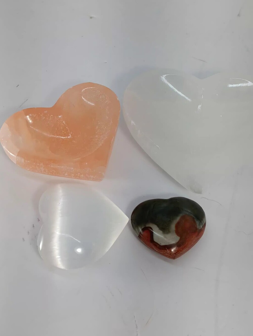 Heart-Shaped Crystal Stones - Peach, White, Clear, Multicolor - Set Of 4